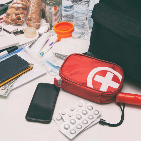 Items being assembled for an emergency kit