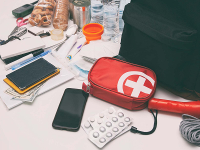 Items being assembled for an emergency kit